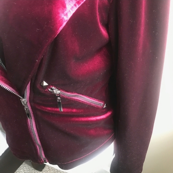 Badgley Mischka Burgundy Velvet Moto Jacket Small - Picture 8 of 12
